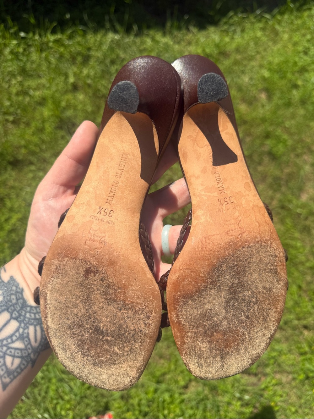 Vintage Rare Manolo Blahnik Brown Braided Leather Mules size 5.5 - Picture 3 of 5